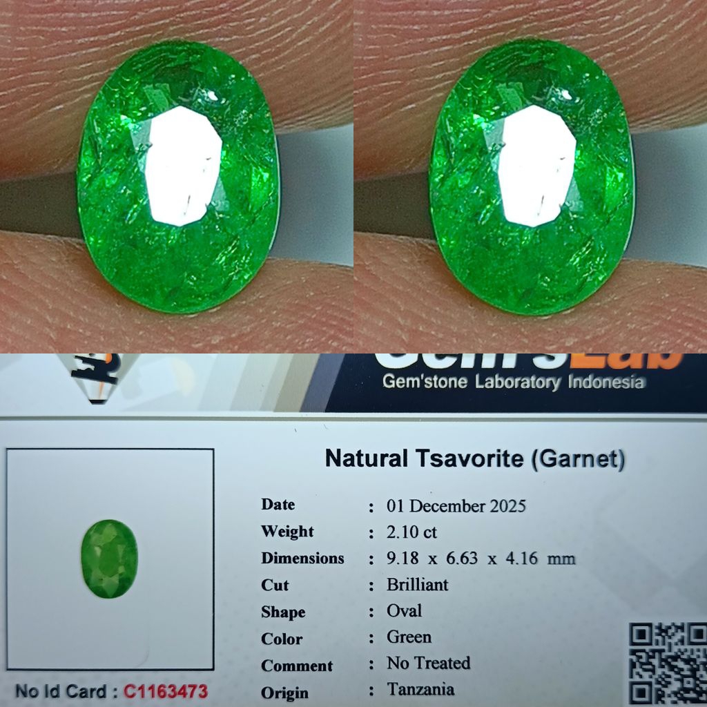 NATURAL TSAVORITE GARNET GARNET HIJAU TANZANIA NO TREATED MEMO GLI LAB