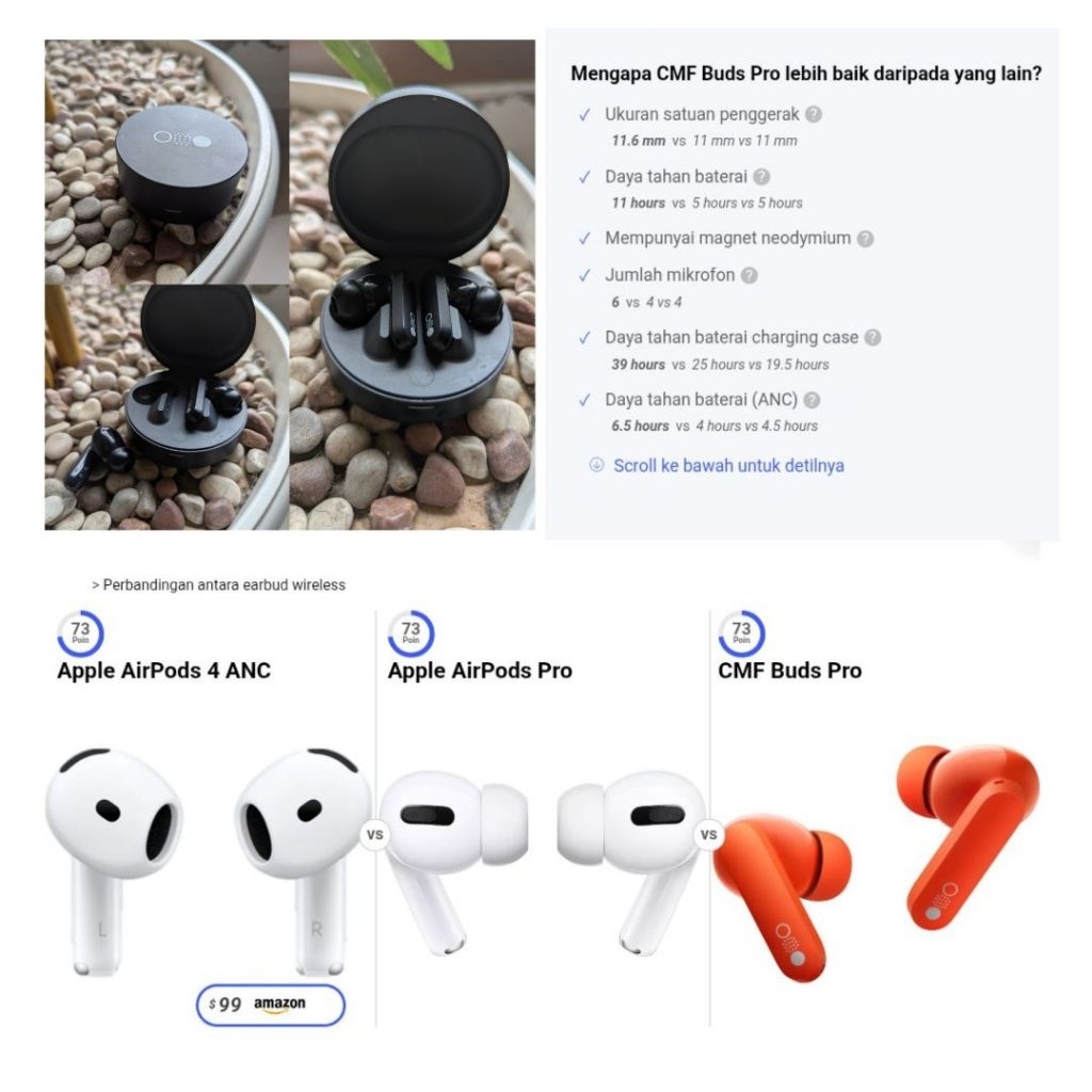 TWS SETARA AIRPODS PRO/GEN 4 ANC *NOTHING CMF Buds Pro 1st Original Bekas* - 1 earbuds rusak | bisa 