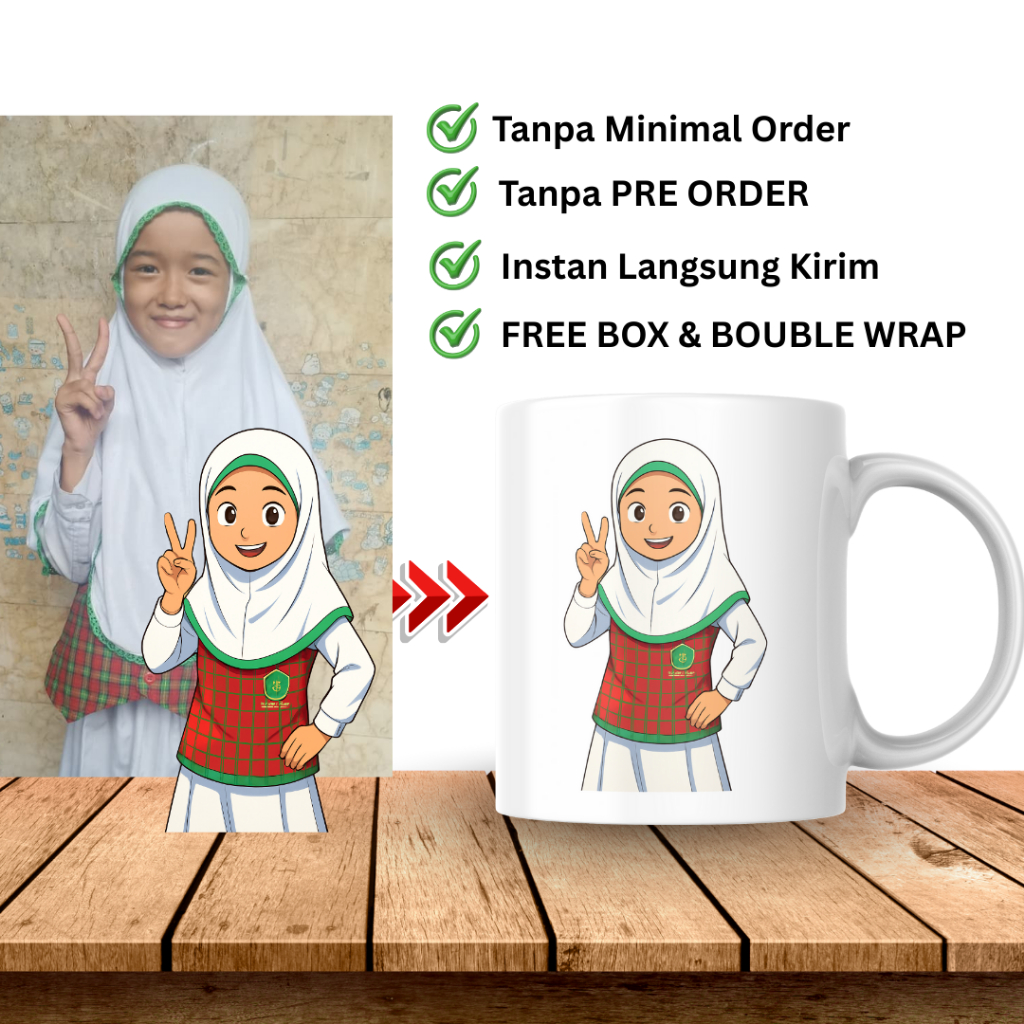 Mug Custom Foto Jadi Kartun – Cetak di Mug Keramik, Proses Cepat Tanpa Pre-Order