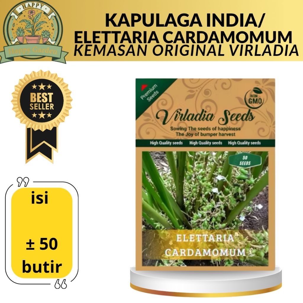 [HAPPY GARDEN]-KEMASAN PABRIK ORIGINAL VIRLADIA  -BIJI BENIH TANAMAN "TANAMAN KAPULAGA HIJAU INDIA" 