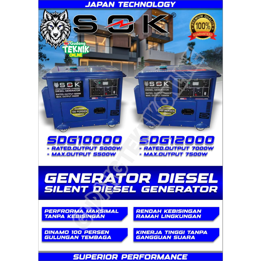 Genset Silent DIESEL 7000W SOK SDG-12000 / Power Generator SOLAR 7000 Watt Genset Listrik Rumah Kant