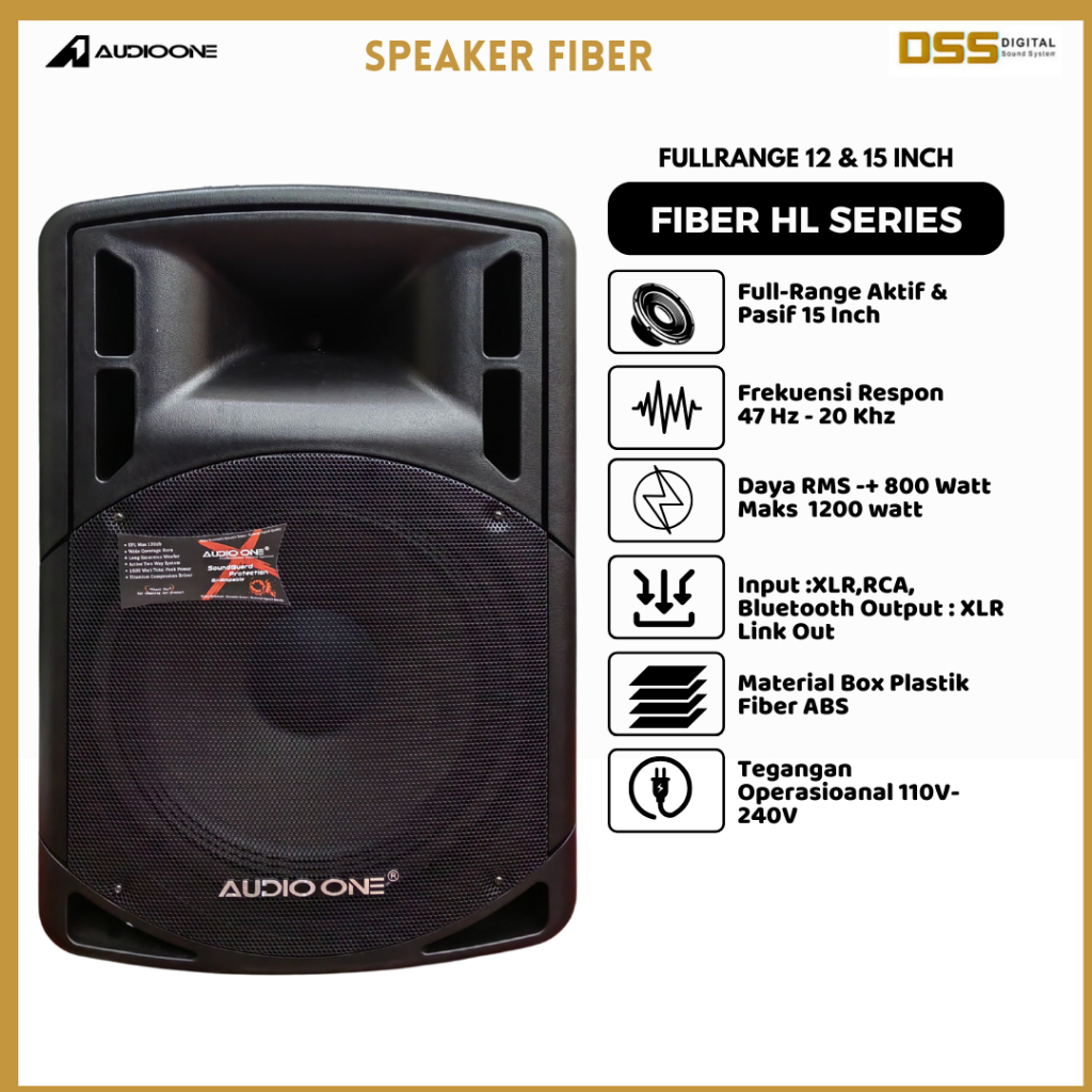 Speaker 15 Inch Aktif & Pasif AUDIO ONE HL 115 Usb Bluetooh Box Fiber Sound System Original I DSS