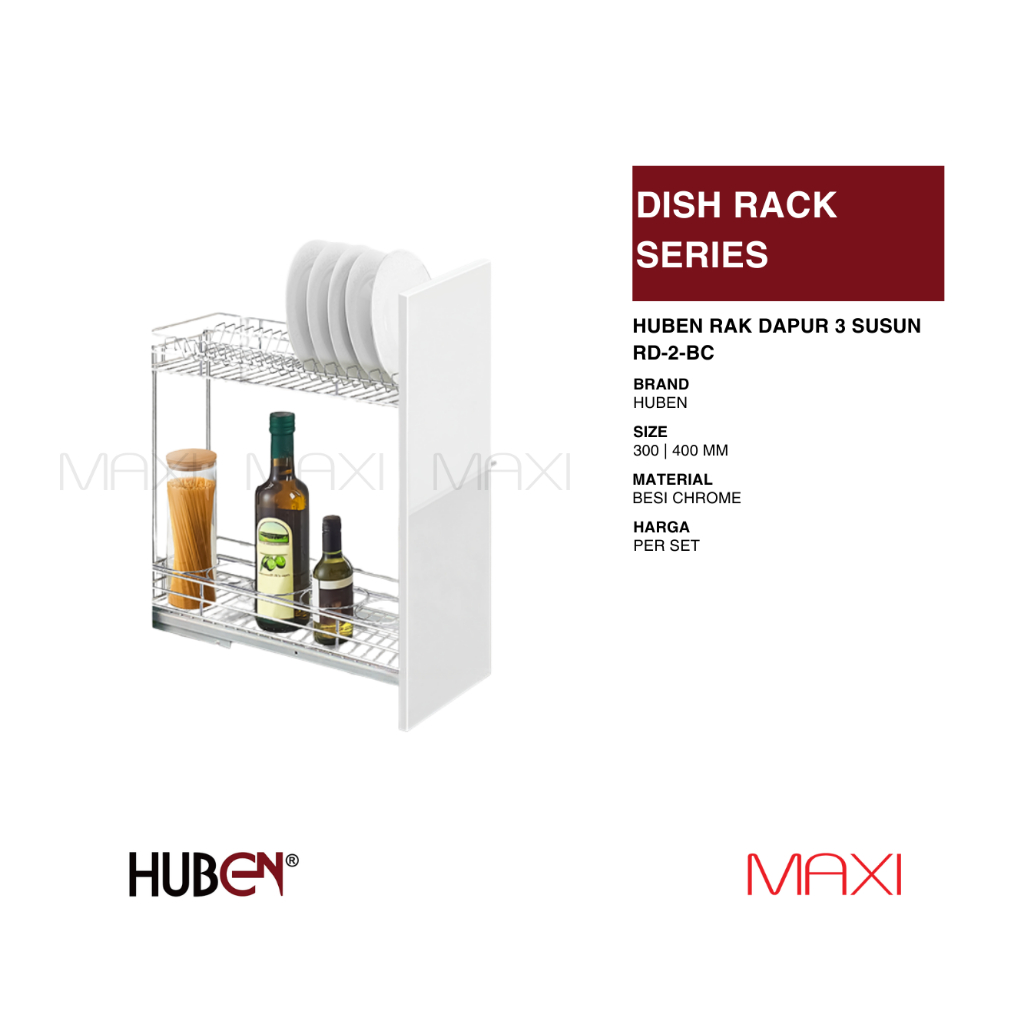 HUBEN RD-2-300/RD-2-400/RD3-3-300/RD3-400 -  Chrome - Rak Dapur/Piring/Botol/Nampan - Kitchen Series