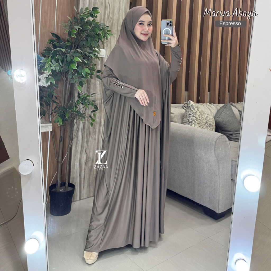 Zazaa Label - Marwa Set Abaya Haji Umroh Jersey Model Batwing Busui Dewasa