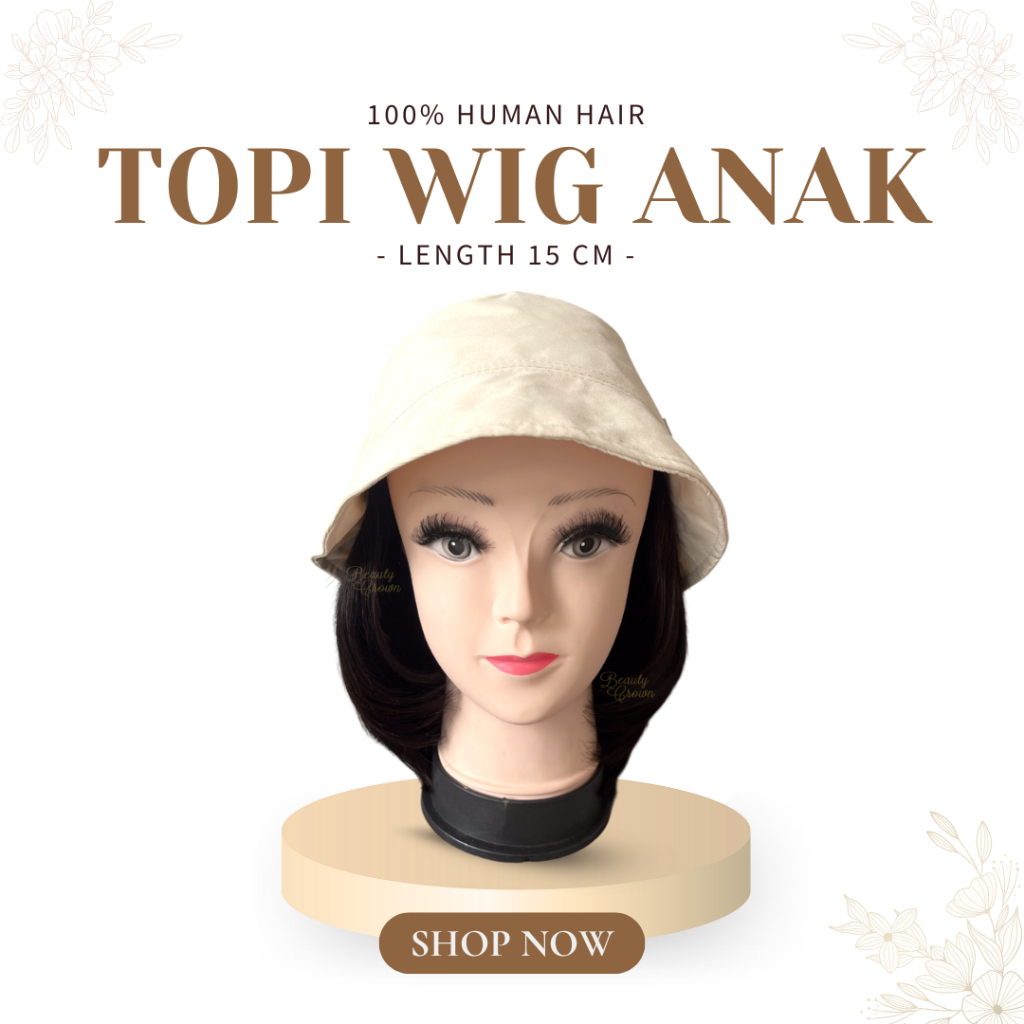 Human Hair 100% Rambut Asli Tanpa Campuran Topi Wig Anak - Beauty Crown