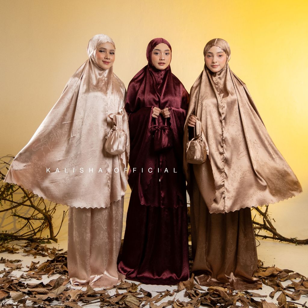 Kalisha - Mukena Dewasa Silk Premium Mukena Polos Elegan Aksen Lasercut Ameezah Premium