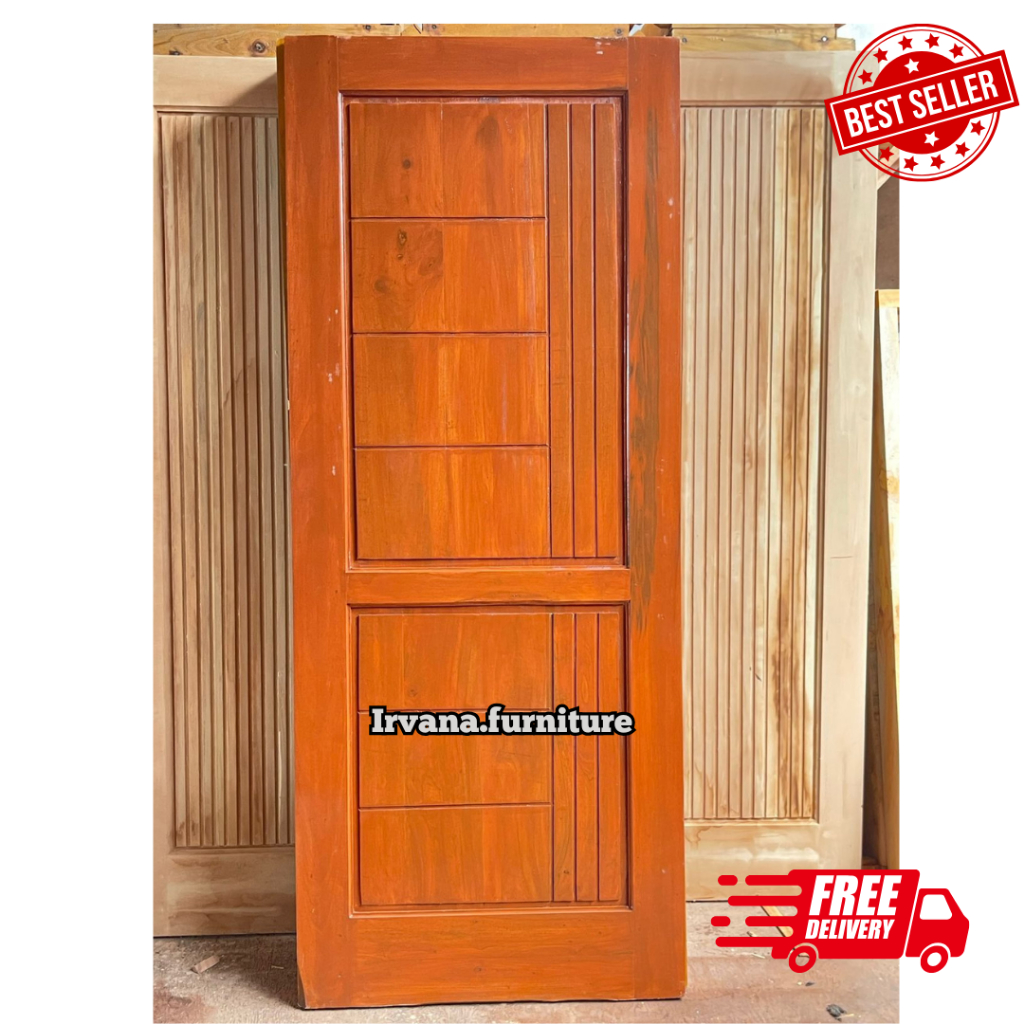 Pintu Kayu Mahoni Minimalis – Daun Pintu Solid Plisture + Cat