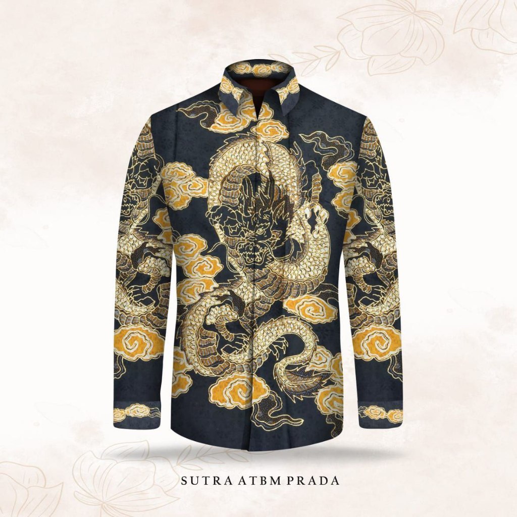 Kain Batik Tulis Sutra ATBM Baron Tinta emas /prada goldExclusive - Pola Kemeja Batik Pria Lengan Pa