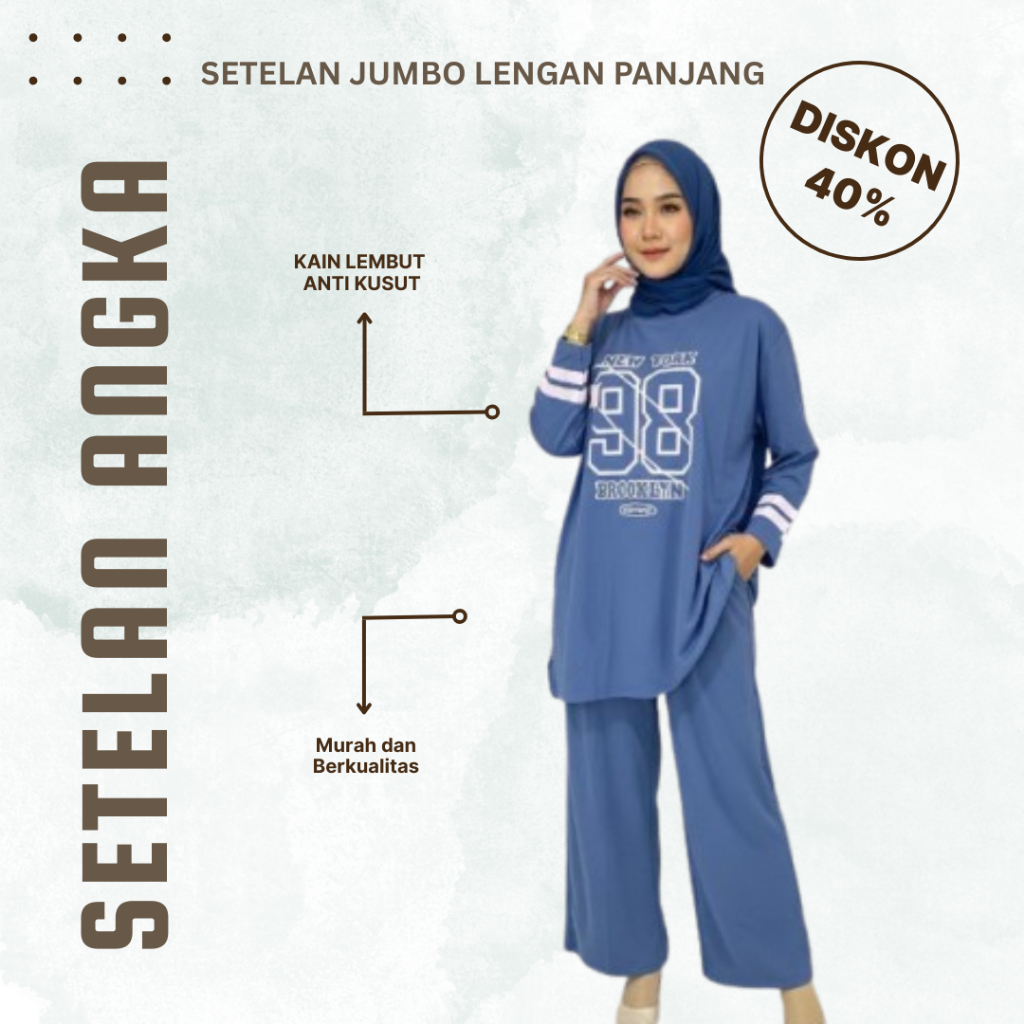 ALONA STORE SETELAN WANITA JUMBO MOTIF ANGKA OOTD WANITA HIJAB REKOMENDASI PAKAIAN SEHARI HARI