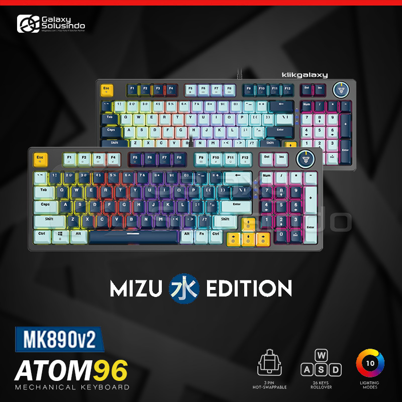 Fantech MK890 V2 ATOM96 RGB Wired Mechanical Gaming Keyboard - Navy Blue / Sky Blue - Blue Switch / 