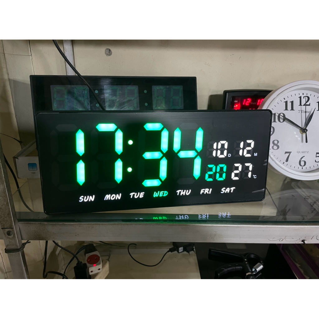 LED digital clock and calender (power listrik) jam dinding listrik panjang 36cm tinggi 15cm