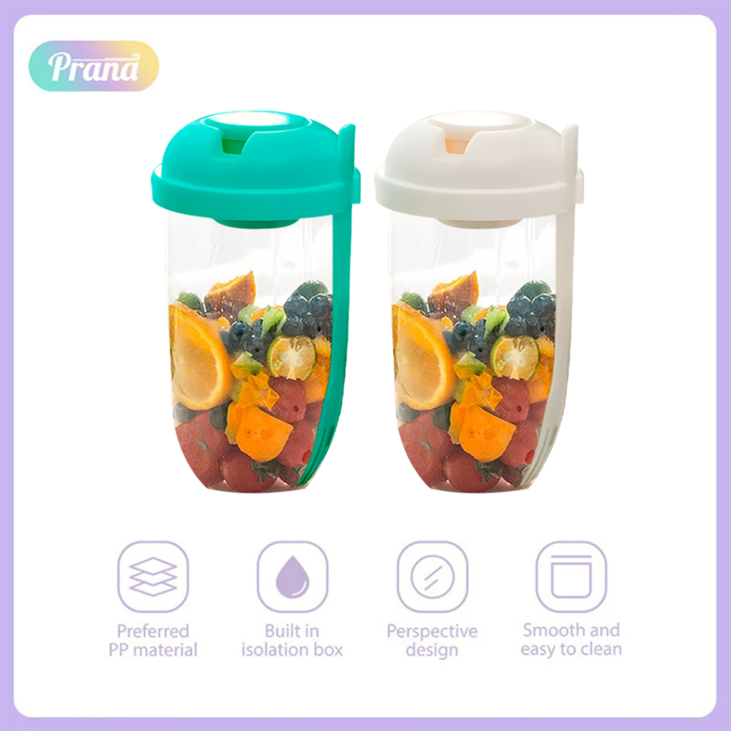 PRANA Botol Cup Salad Makan Buah Sayur Salad Garpu Tutup Portable Gelas Plastik Salad HL-AAA702