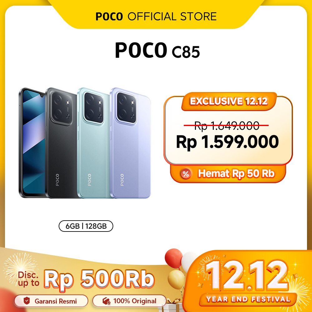 POCO C85 (6/128 GB) (8/256 GB) Baterai besar 6000mAh dengan pengisian daya 33W | Ekspansi RAM hingga