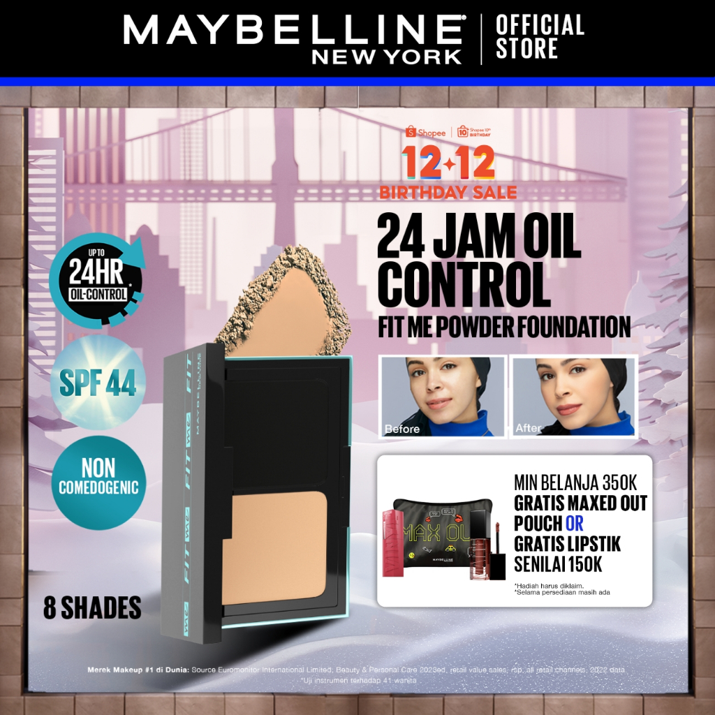 MAYBELLINE OFFICIAL Fit Me 24HR Oil Control Powder Foundation 5 gr Make up Bedak Two Way Cake TWC SP