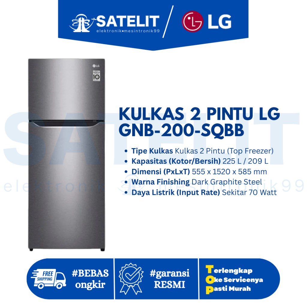 KULKAS / REFRIGERATOR / LEMARI ES  2 PINTU LG GNB-200SQBB