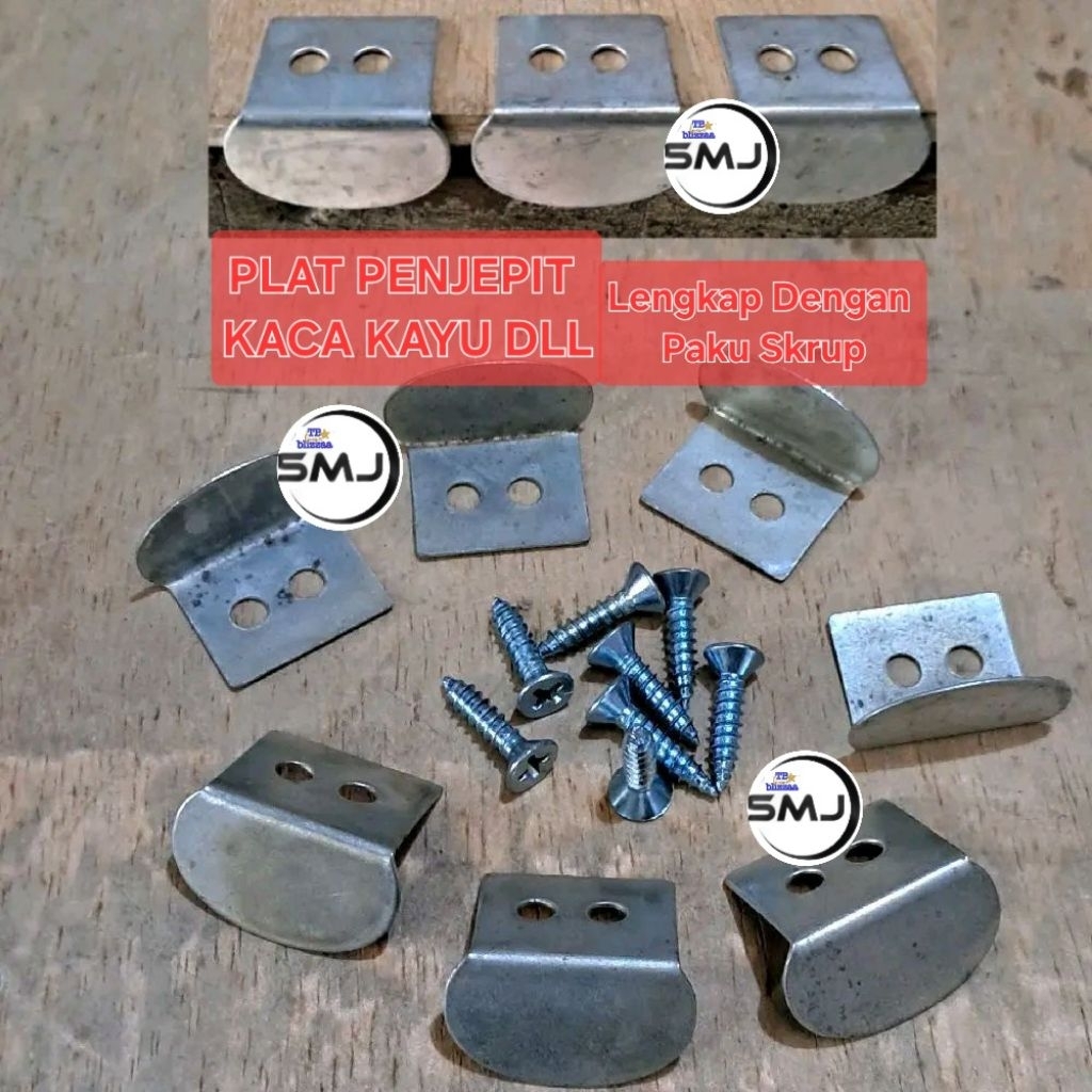 Klem Plat Penjepit Kaca + Paku Skrup Klem Plat Penjepit Cermin Penjepit Meja Kayu Dll Klem Penjepit