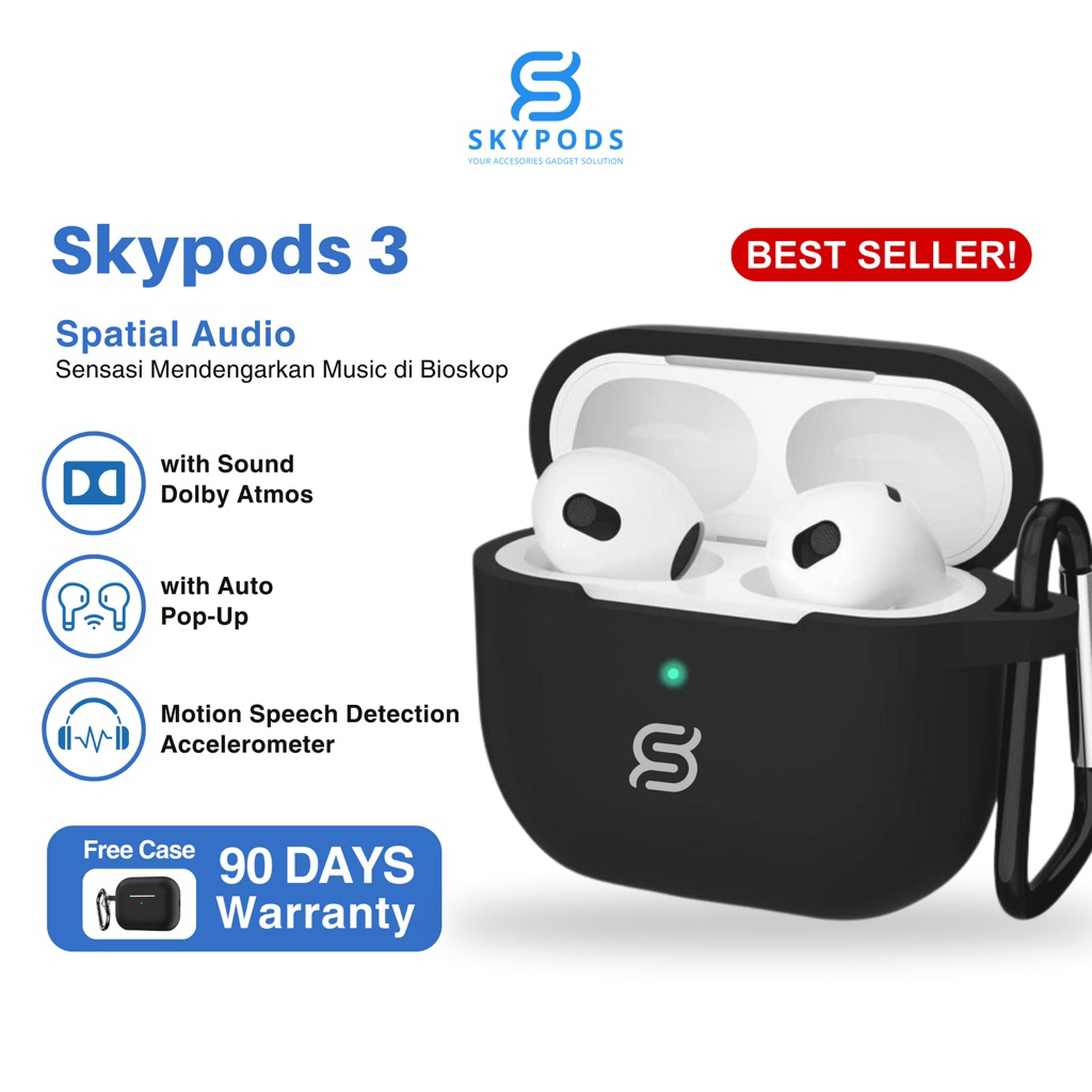 Skypods TWS Gen 3 Spatial Audio Dolby Atmos Auto Connect HD Audio + Silicone Case