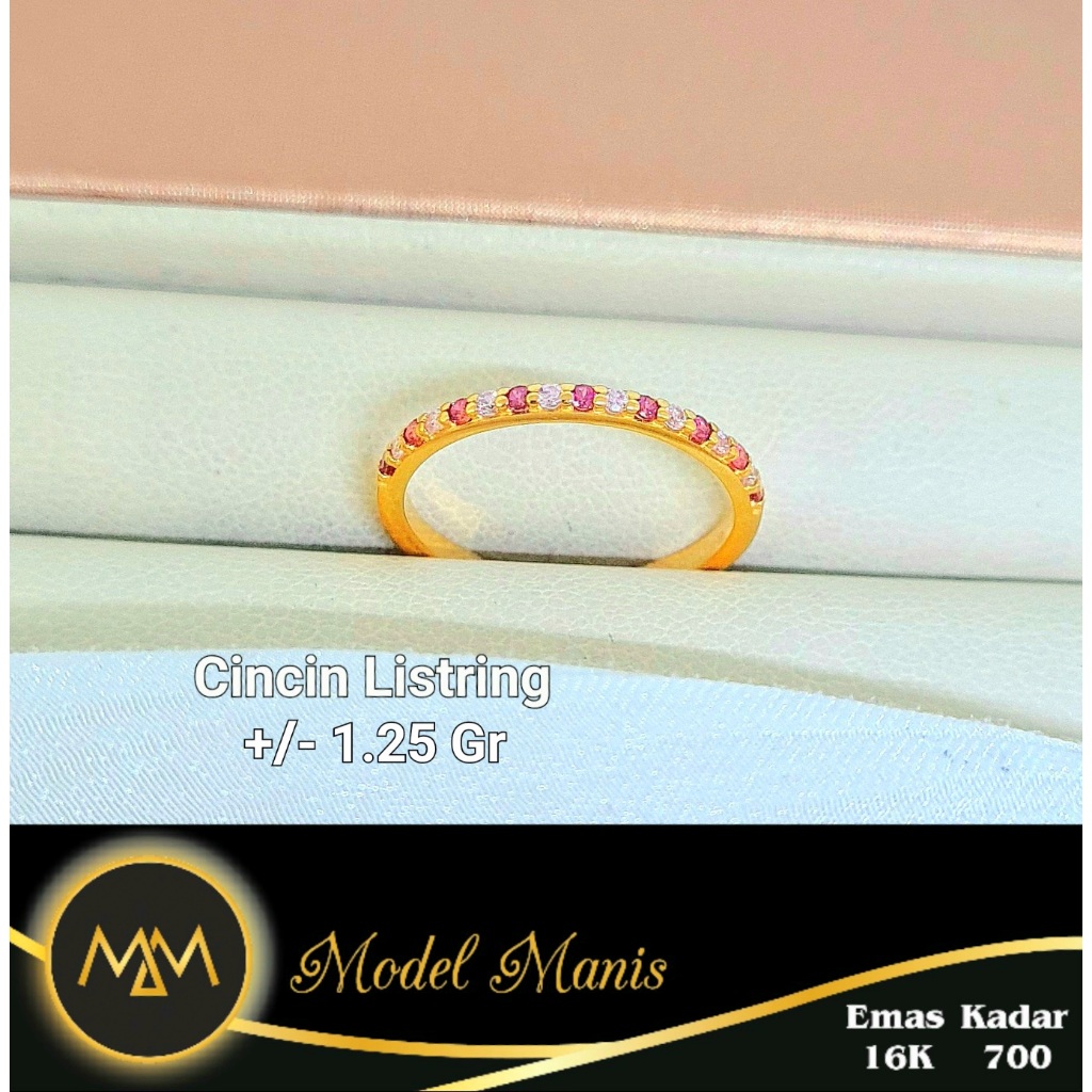 Model Manis Gold - Cincin Listring Pink Maroon Kuning- Emas 16k  700