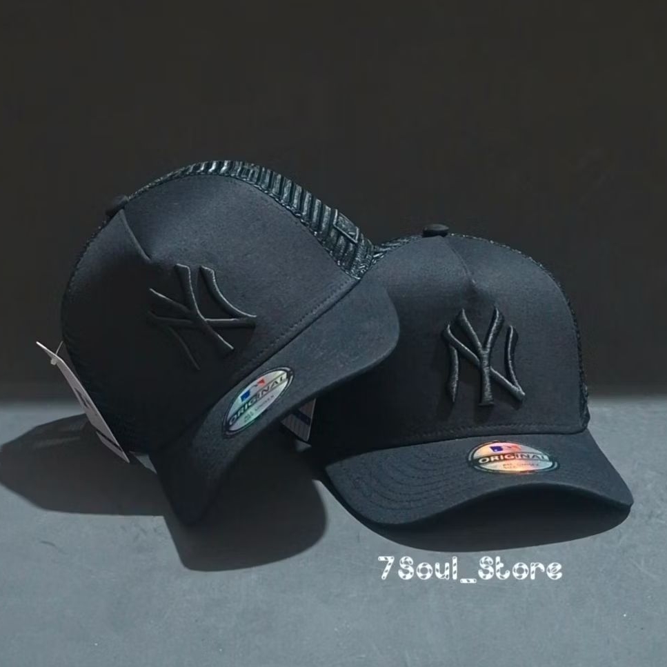 Topi Pria Trucker Premium New York / NY Black On Black Full Tag Aksesoris