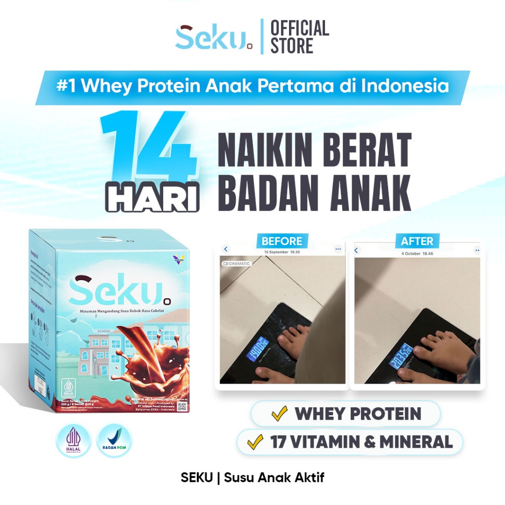SEKU | Susu Penambah Berat Badan Anak | Whey Protein - 17 Vitamin&Mineral - Tinggi Protein - Kalsium