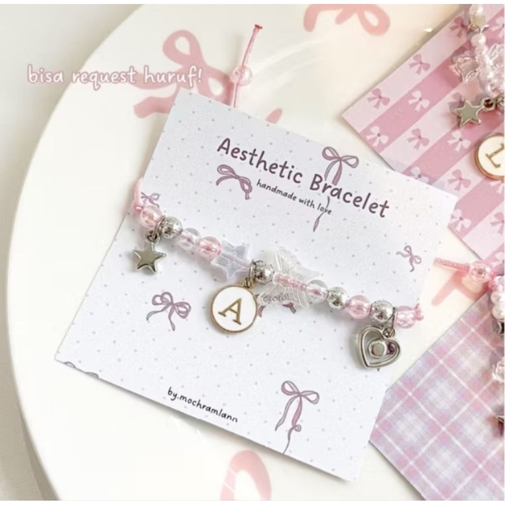 GELANG BEADS TALI SERUT AESTHETIC | CUSTOM HURUF INISIAL (A-Z) | GELANG COUPLE & BESTIE KOREAN STYLE