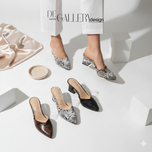 Mules Wanita Motif Kulit Ular Hak 5cm • Sandal Mules Block Heels Elegan Nyaman Kerja – RO-01