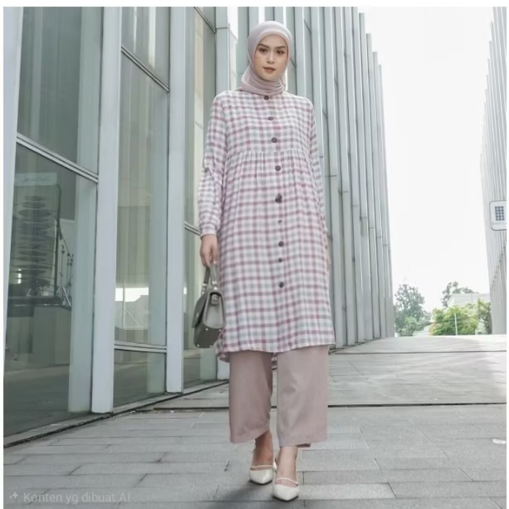 [PRE LOVED] Le Khari Tunik Bia Tunik Rayon Busui  - Coral Size L