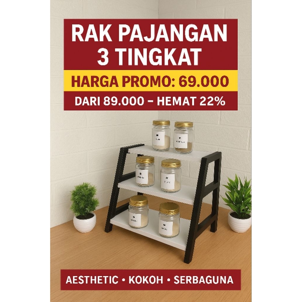 Rak Pajangan 3 Tingkat Aesthetic – Rak Meja Susun Minimalis untuk Bumbu & Skincare