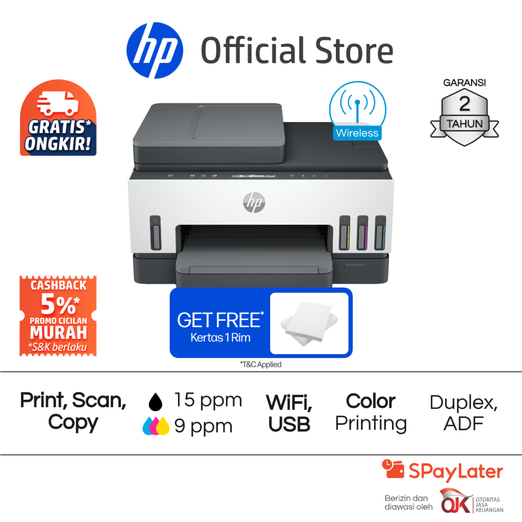 Cicilan Murah SPL  - Printer HP Smart Ink Tank 750 All in One ( Print Scan Copy ) Duplex Wifi Blueto