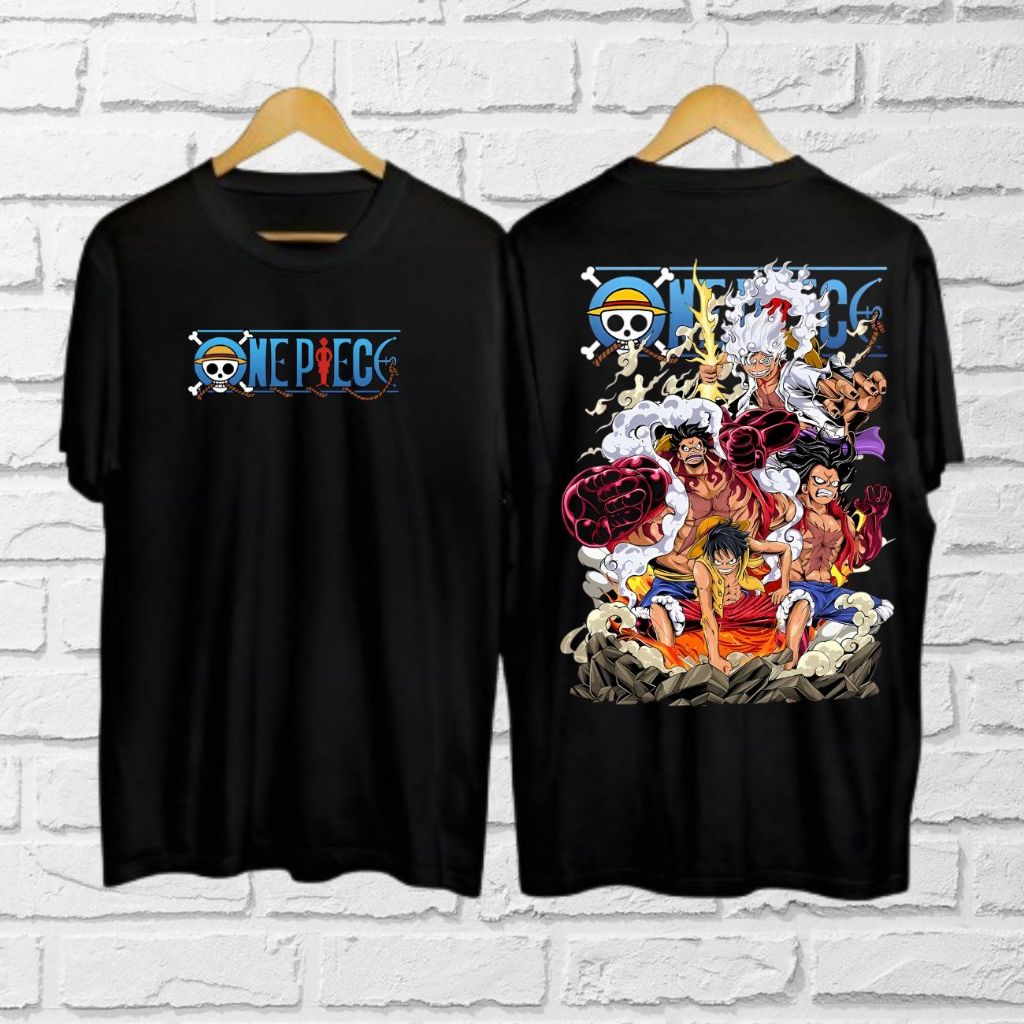 Baju Kaos Distro Motif Luffy Biru Petir / Atasan Cowok Lengan Pendek Terkini / Kaos Cowok Terbaru