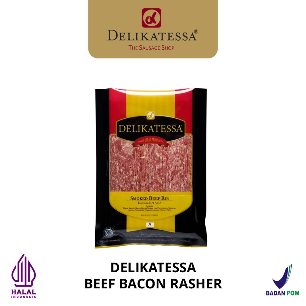 Delikatessa Beef Bacon Rasher Sliced 250 GR Daging Sapi Asap Rasher Halal
