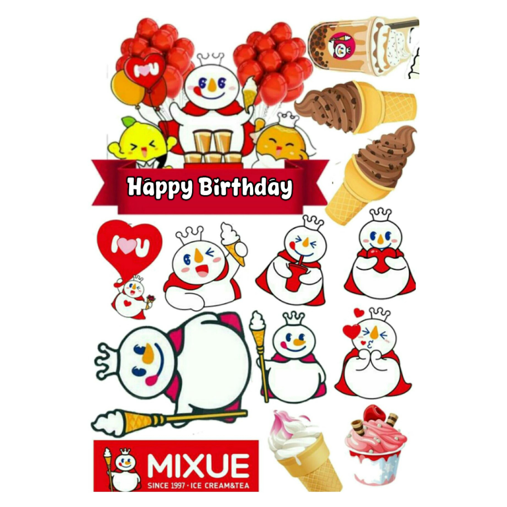 MIXUE/ Topper Ultah MIXUE Custom Nama/Topper Cake/MIXUE set hiasan kue