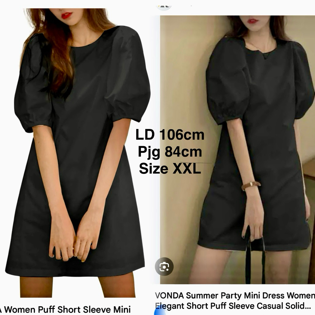 New with tag VONDA puff short sleeve black katun mini dress