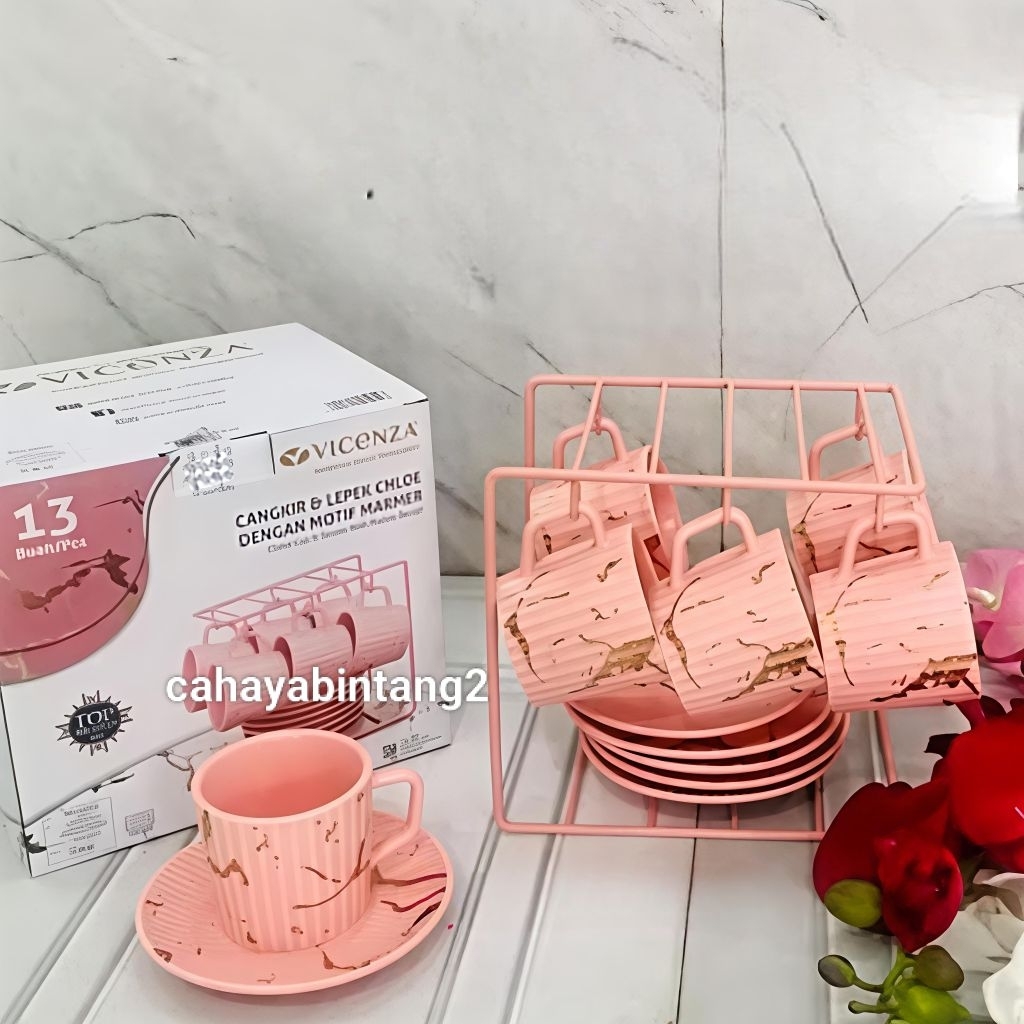Cangkir Gantung Set Tatakan Keramik Marble Vicenza BM-912