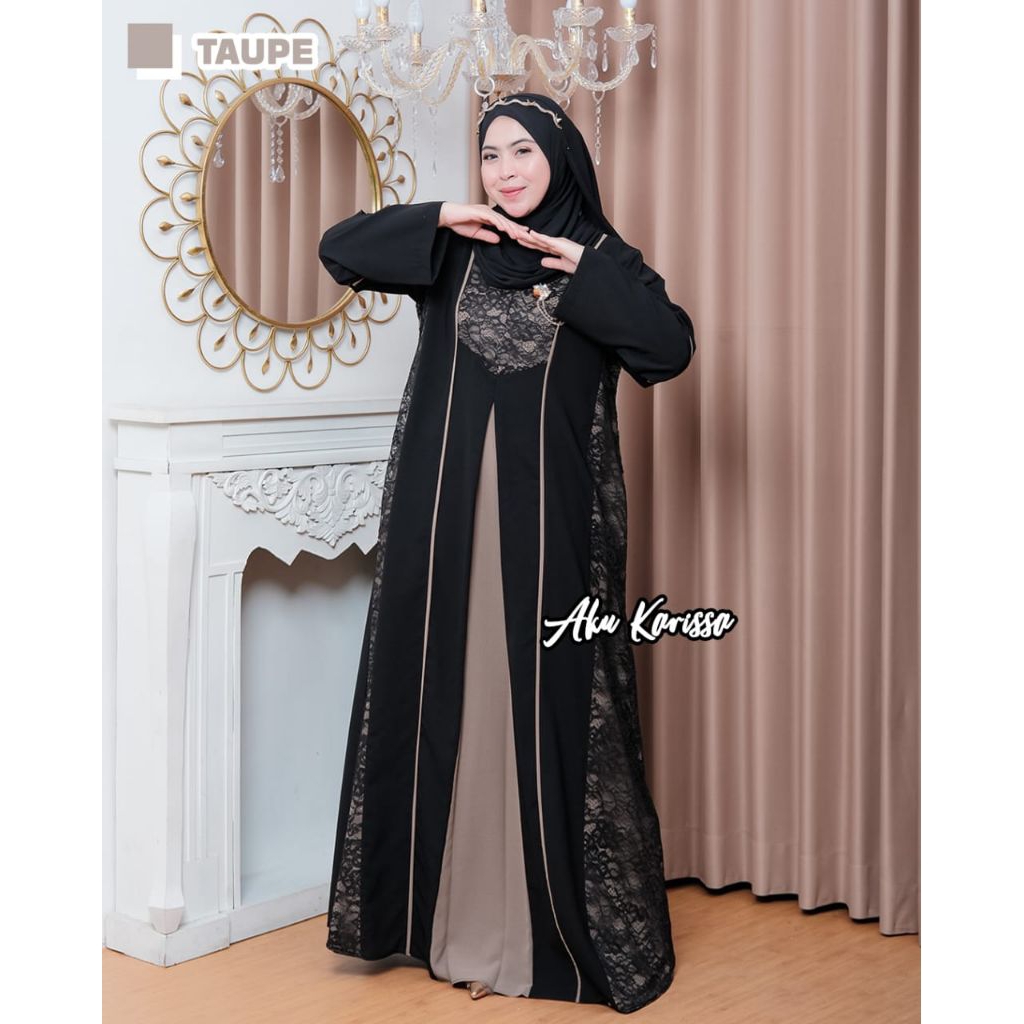 Hanania Dress Brokat Sabrina Anti UV  || Gamis Wanita Muslimah Brukat Hitam Semi abaya Mewah Elegan 