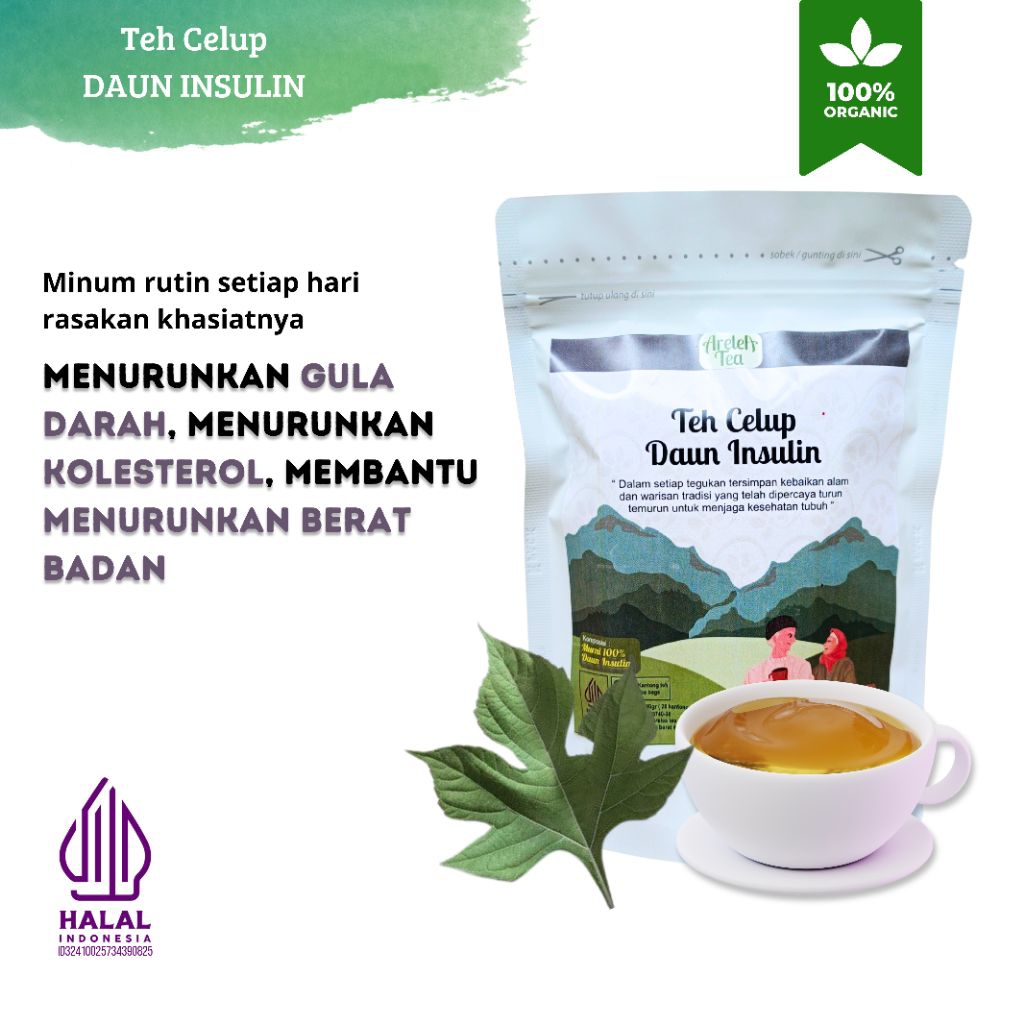 Teh Daun Insulin Celup 20 pcs | Herbal Alami | Teh Daun Insulin Murni Premium Mencegah Diabetes, Men
