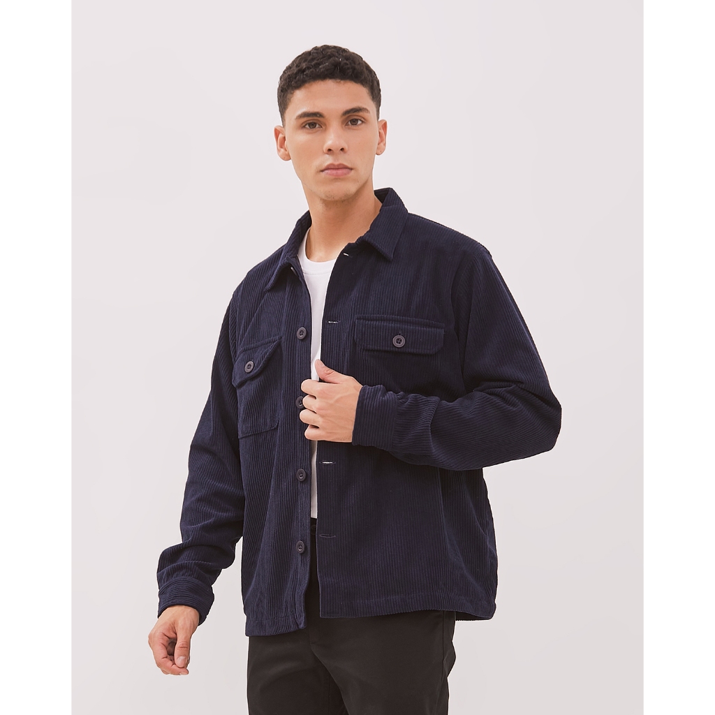 VALINO Jaket Overshirt Biru Navy Pria - V-DLCO12-M9