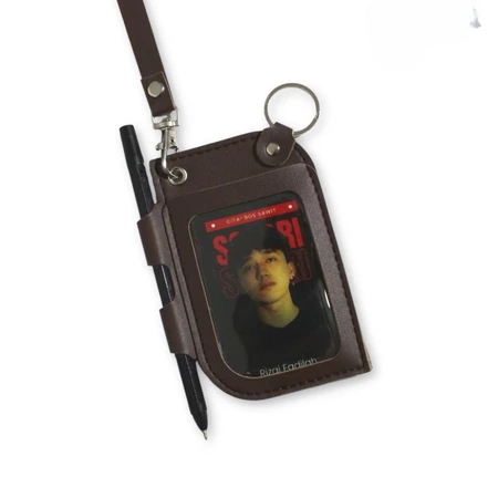 Id Card Holder Gantungan Identitas Name Tag Warna Coklat Tua Lanyard Kantor