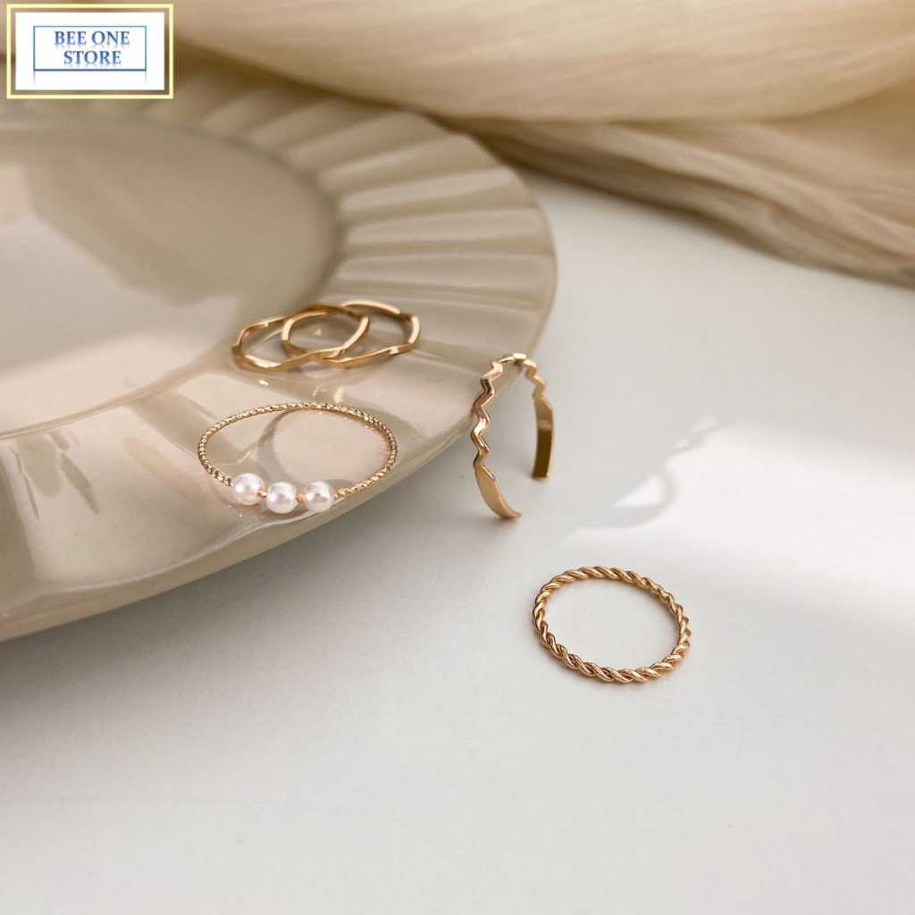 BEE ONE - Cincin Set Isi 5pcs Cincin Stackable Fashion Aesthetic