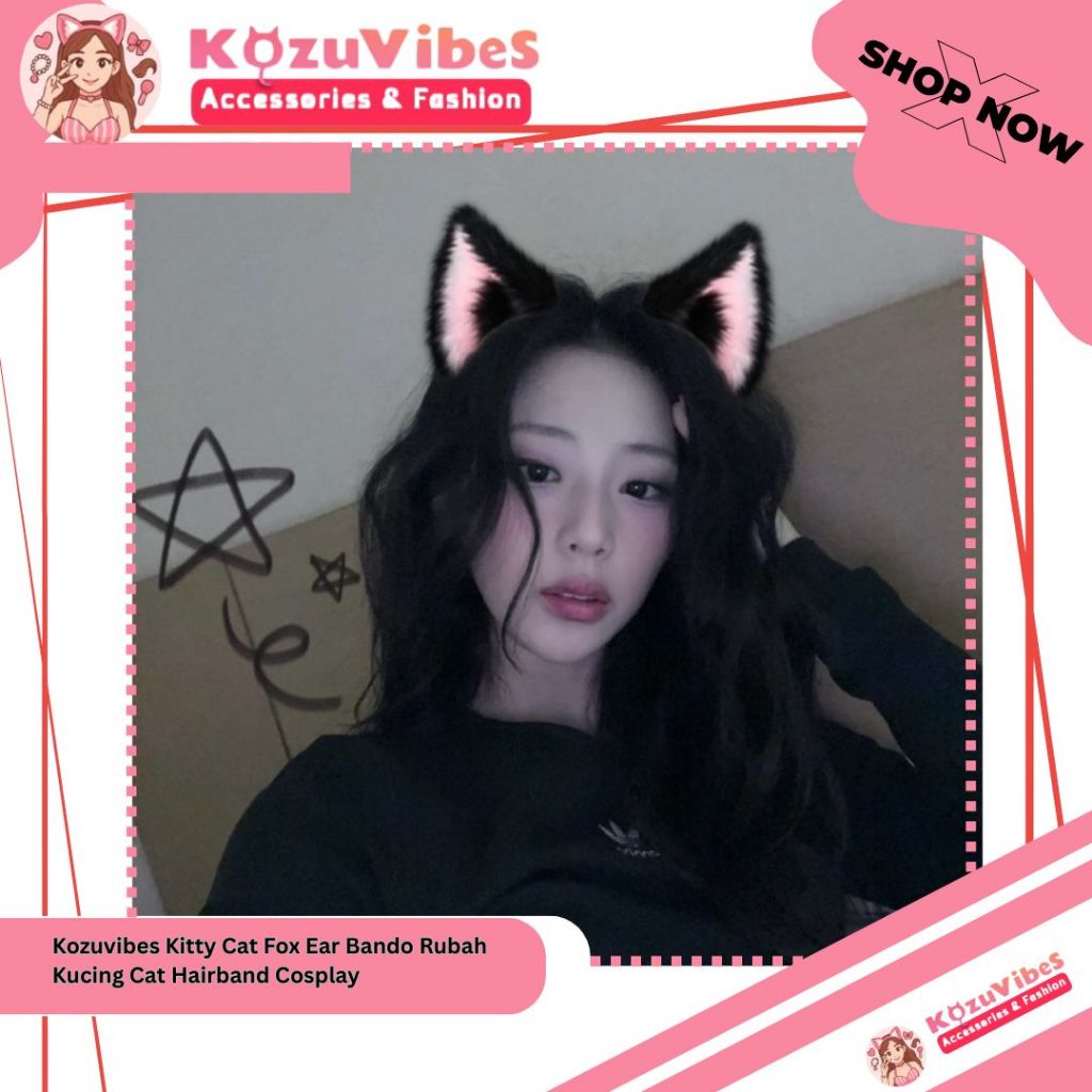 Kozuvibes Kitty Cat Fox Ear Bando Rubah Kucing Cat Hairband Cosplay