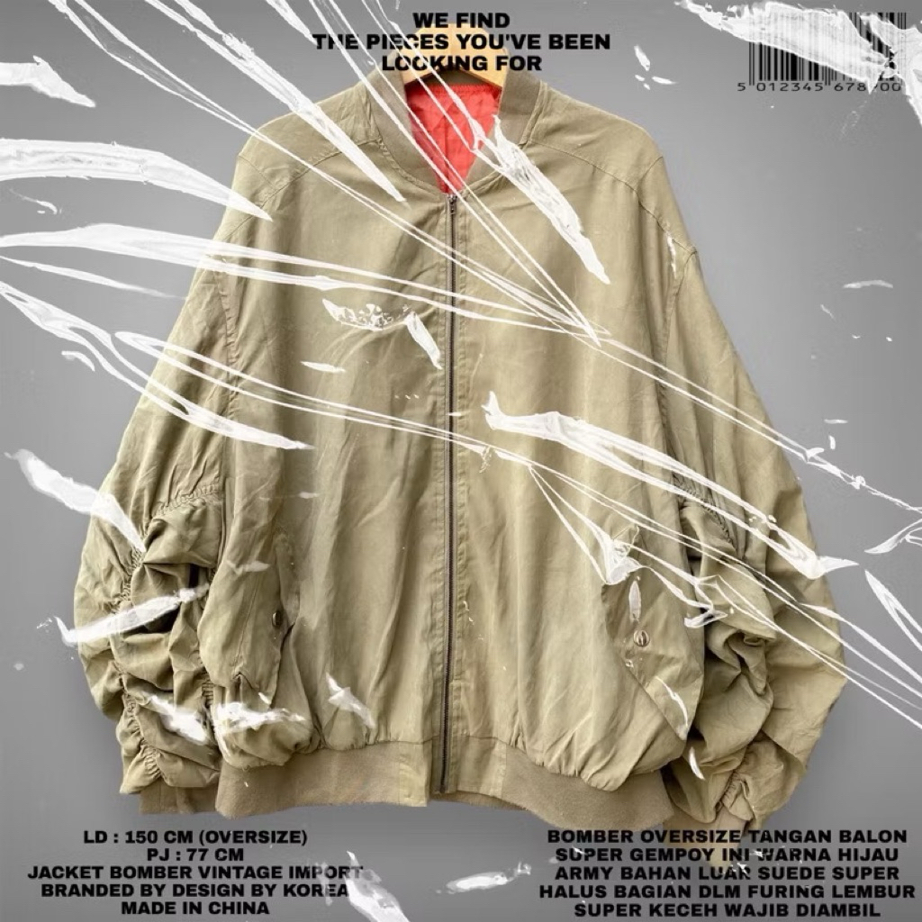 KOREAN JACKET ORIGINAL/JACKET BOMBER OVERSIZE BOXY LENGAN BALON KOREAN LOOK/ARMY JACKET BOMBER BAHAN