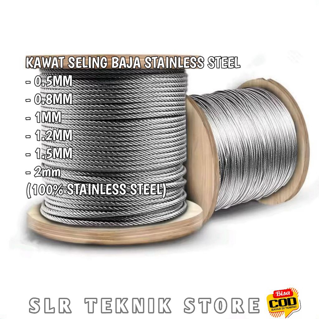 Kawat Seling Baja Stainless Steel 0.5mm 0.8mm 1mm 1.2mm 1.5mm 2mm