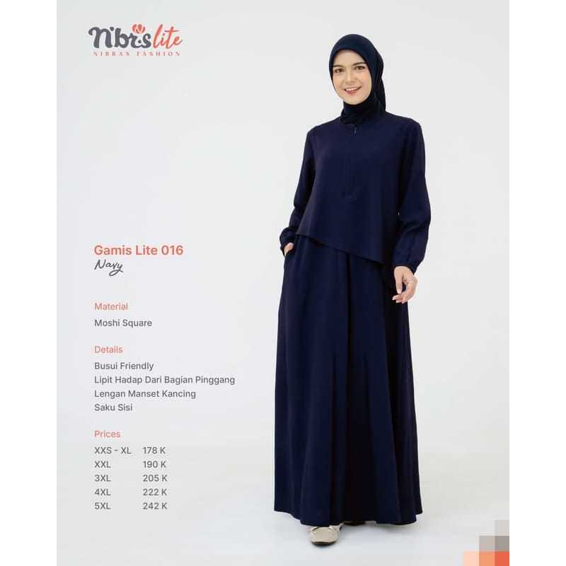 NIBRAS - Gamis lite 016 /Gamis Polos Navy Nibras / Moshi Square, Busui Friendly, Gamis Harian