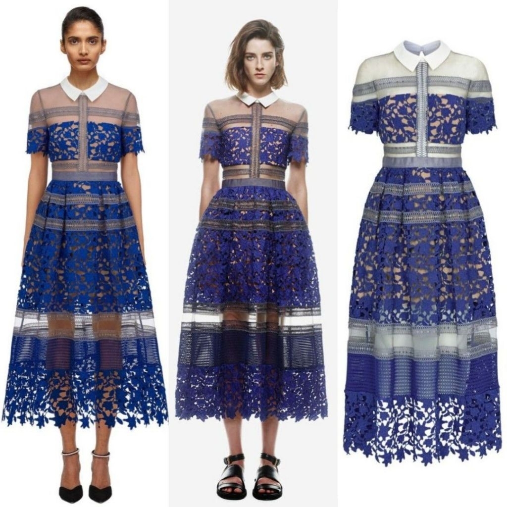 SELF PORTRAIT LILIANA INSPO 3D Flower Lace Crochet Long Dress Flare With Collar Tulle Tile Party Nav