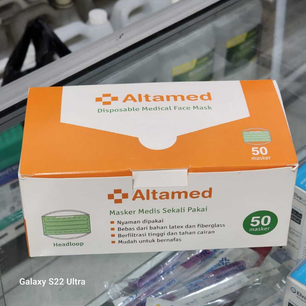 DISPOSABLE MEDICAL FACE MASK HEADLOOP ALTAMED ISI 50 PCS / MASKER MEDIS HIJAB ALTAMED / MASKER MEDIS