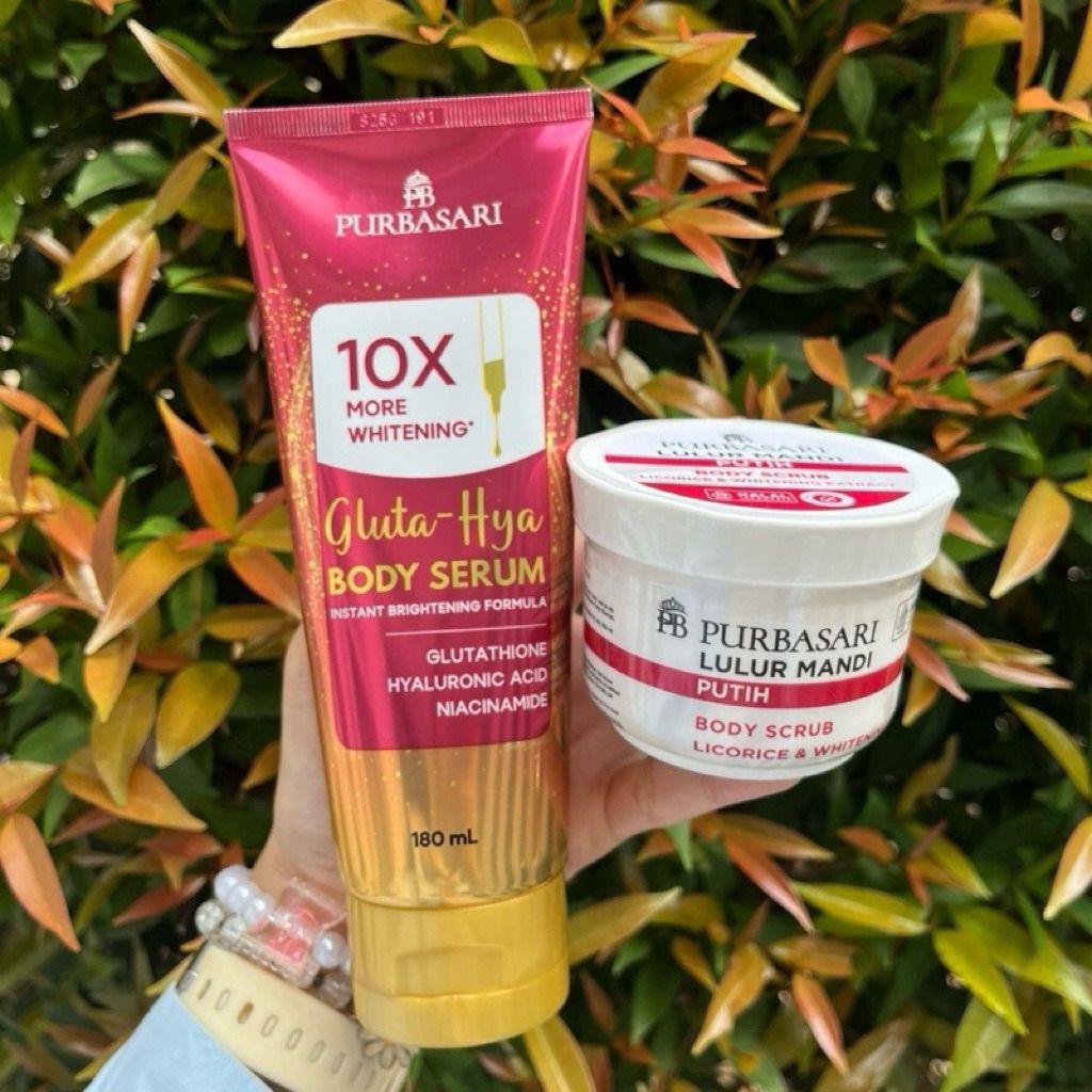 Paket Perawatan Tubuh Purbasari Gluta-Hya Body Serum 180ml + Purbasari Lulur Mandi