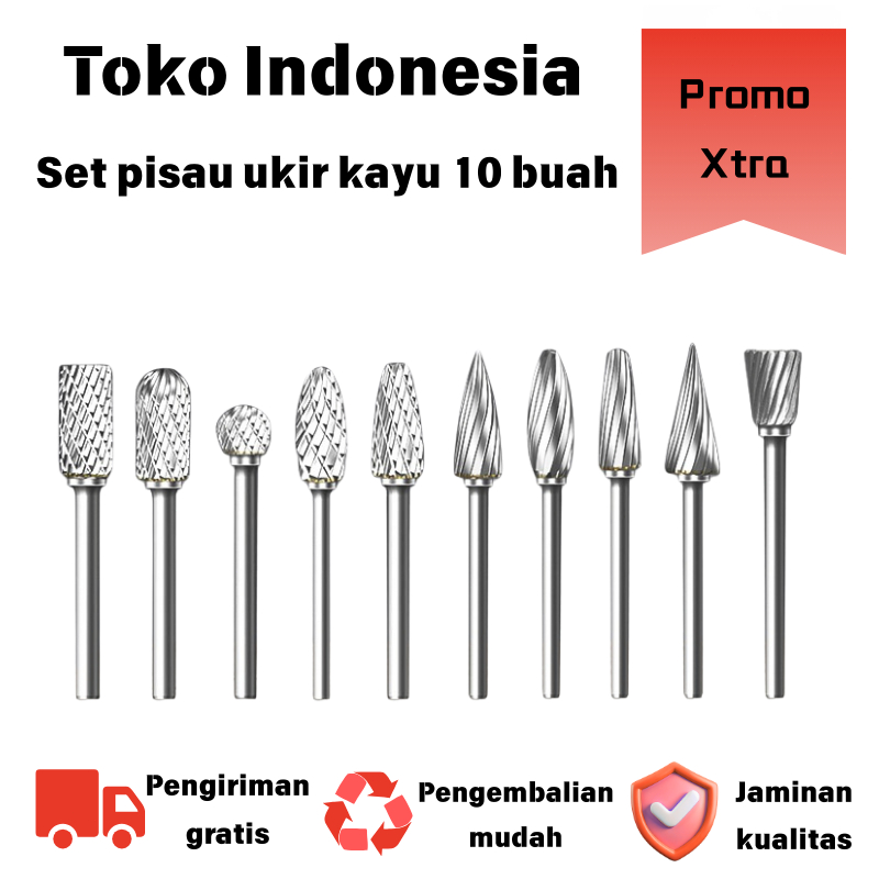 Set 10 Pcs Bor Berlian – Mata Bor Karbida, Bor Tuning, Pisau Ukir Kayu, Alat Ukir, Amplas & Potong S