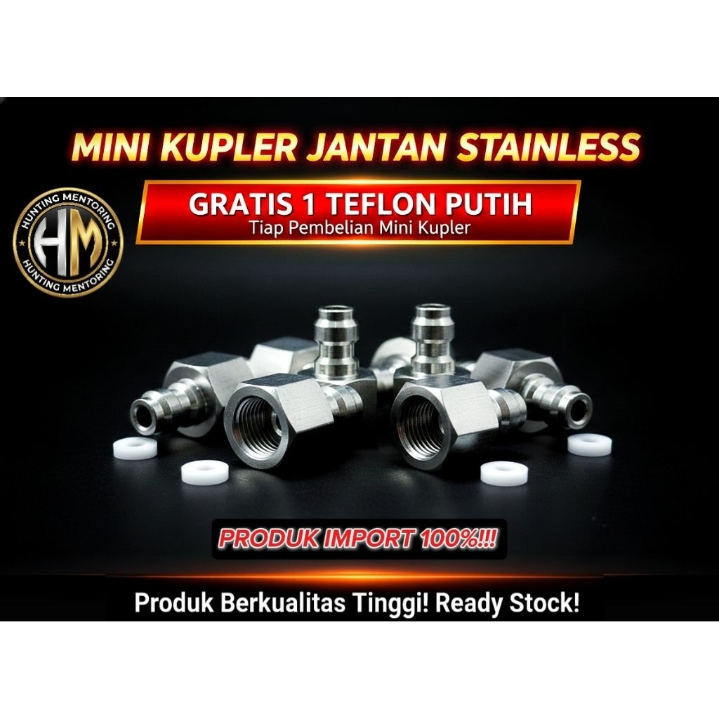 Mini Kupler jantan Stainless, kupler stainless, Sparepart pompa pcp, gratis teflon putih, barang imp