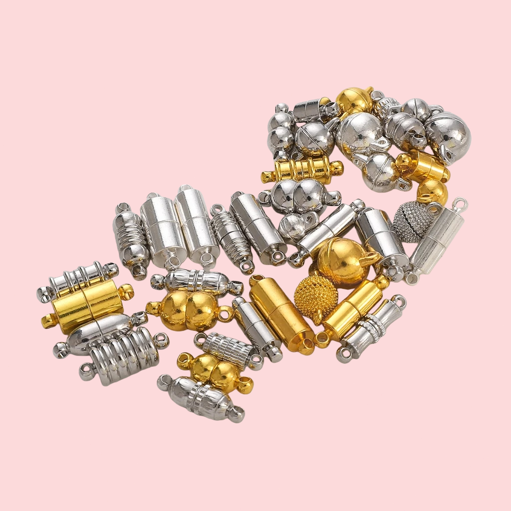 2 Set/Kantong Konektor Magnet Bulat Kuat Berlapis Emas, Perak, & Rodium untuk Gelang, Kalung, dan Ak