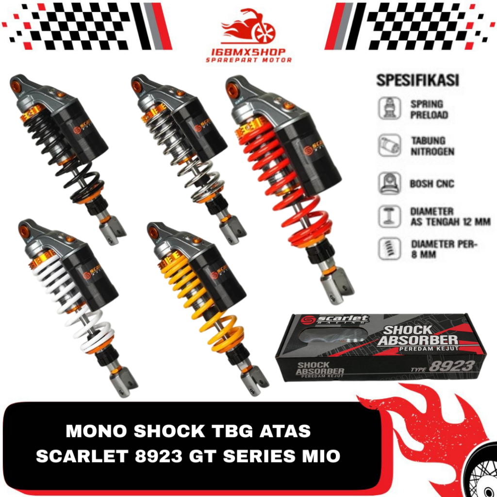 Mono Shock Breaker Tabung Atas Mio 8923 GT Series 305mm " Original Scarlet " Mono Shock Shockbreaker